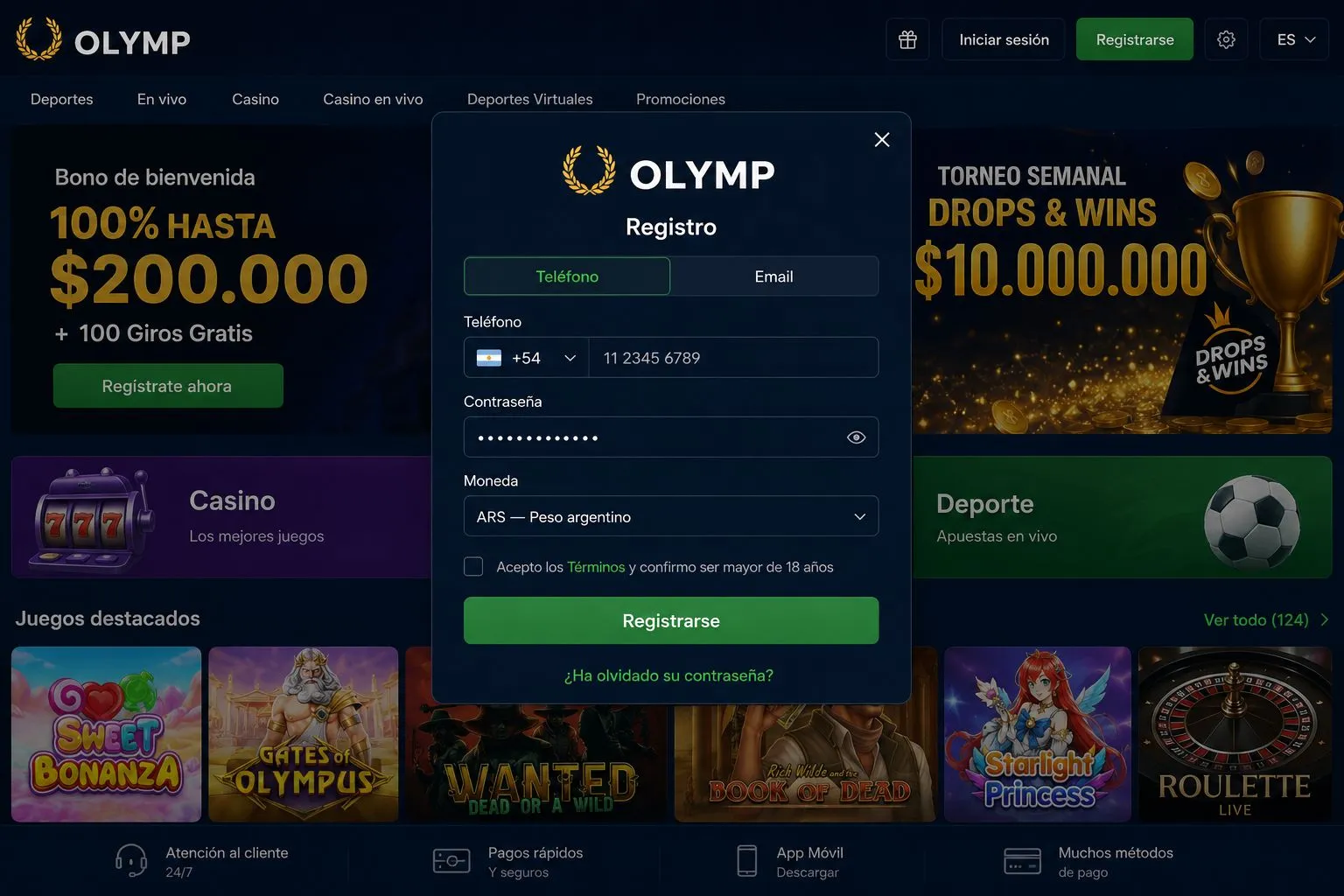 Cómo abrir una cuenta: registro Olimp Casino paso a paso