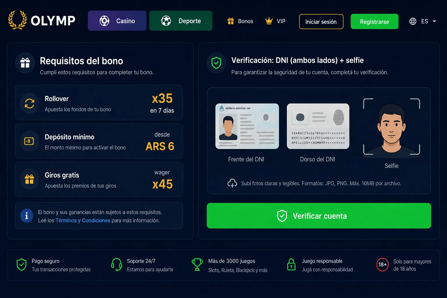 Requisitos de participación bono Olimp Casino